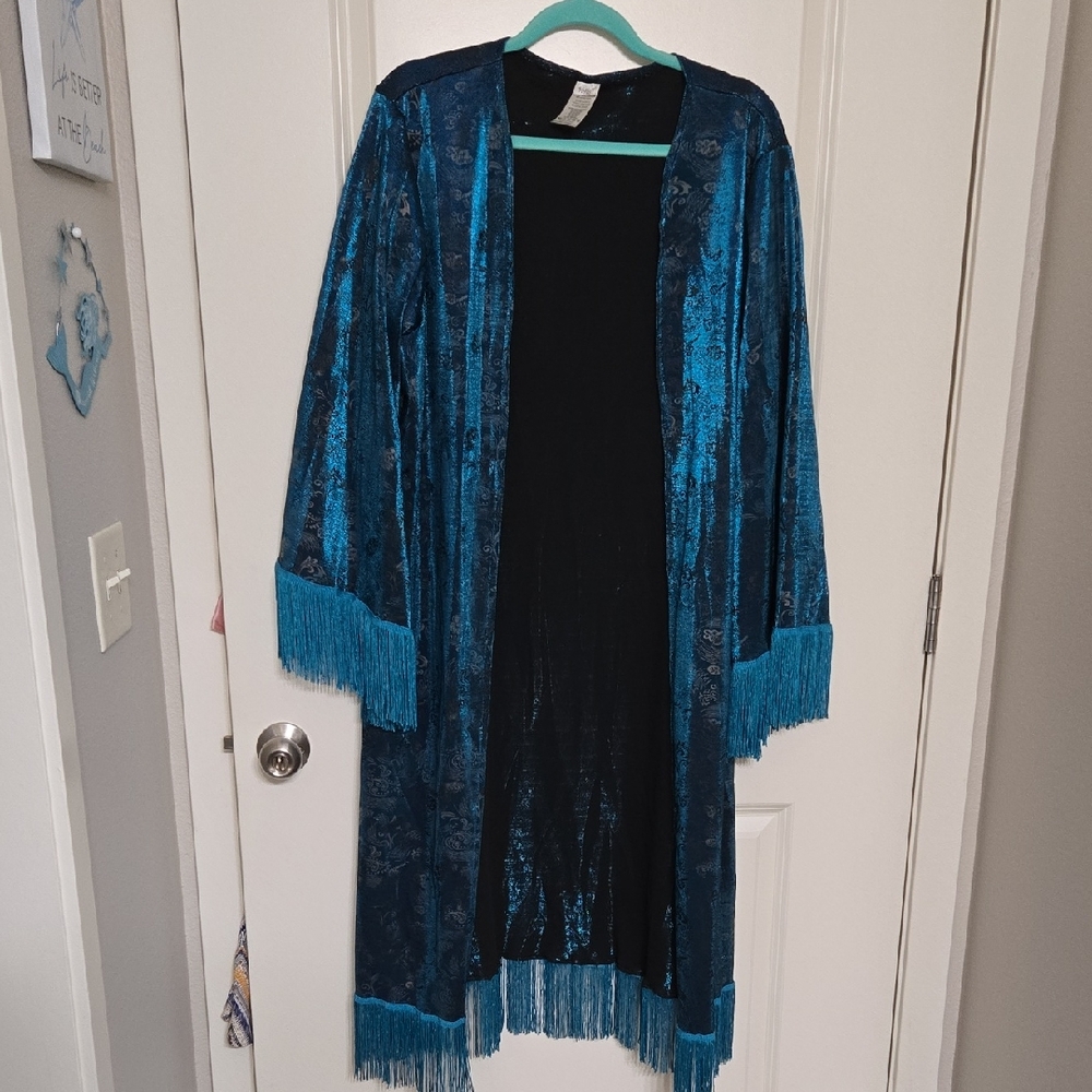 Spirit Black and Blue Kimono with Fringe